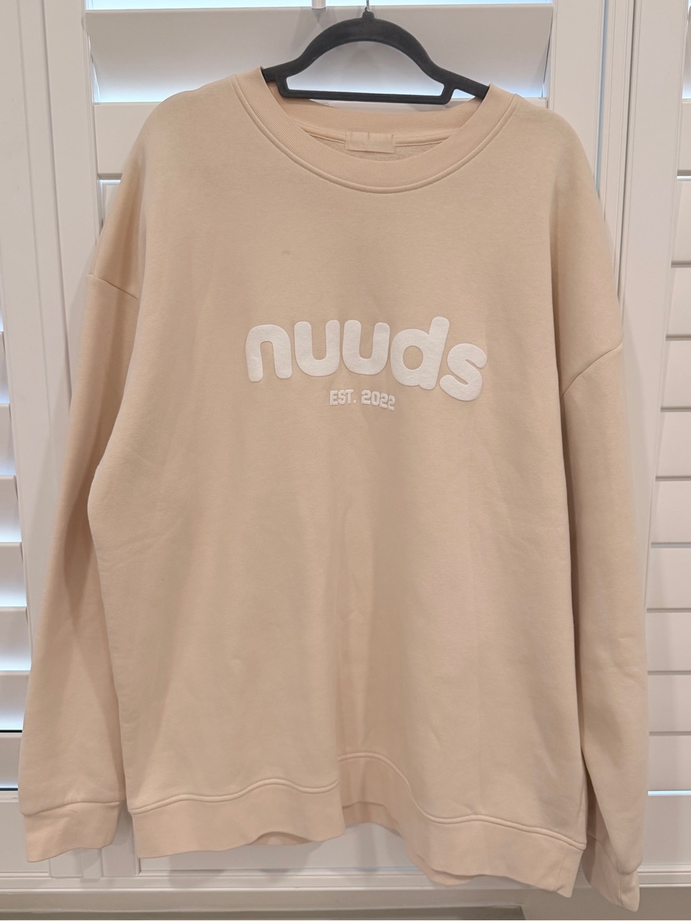 NUUDS Sweatshirt XXL Beige‎ Cream Oversized Crewneck Logo Pullover Cotton Blend